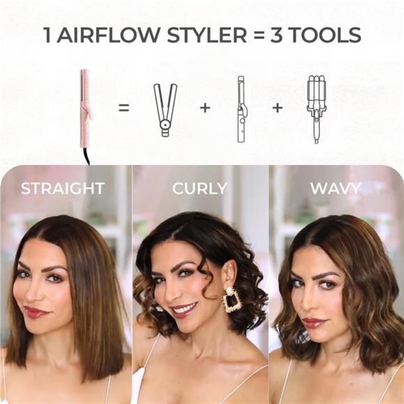 Airflow Curling Iron for Lasting Curls - Ceramic Flat Iron Hair Straightener - Picture 3 of 7